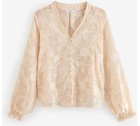 Next Ecru Jacquard Boho Long Sleeve Tie Neck Blouse