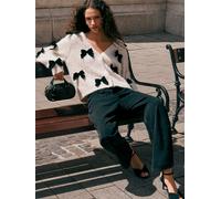 Next Ecru Knitted Velvet Bow Cardigan With Wool