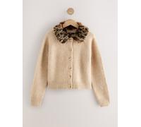 Next Ecru/Leopard Print Faux Fur Collar Cardigan