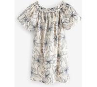 Next Ecru/Navy Embroidered Off The Shoulder Mini Dress Ecru/Navy EU 44 (UK 16)