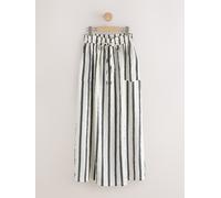 Next Ecru/Navy Stripe Crinkle Textured Midi Skirt Ecru/Navy Stripe EU 40 Short (UK 12 S)