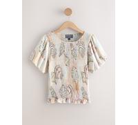 Next Ecru/Pink Shell Print National Trust x Next Shirred Short Sleeve T-Shirt