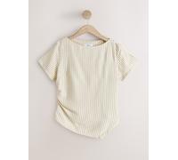 Next Ecru Pinstripe Asymmetric Draped Short Sleeve Top