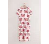 Next Ecru/Red Palm Print Heavyweight Short Sleeve Crew Neck Maxi T-Shirt Dress Ecru/Red Palm Print EU 44 (UK 16)