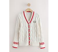 Next Ecru/Red Tipped Cotton Cable Knit V-Neck Cardigan