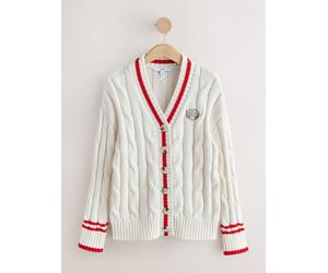 Next Ecru/Red Tipped Cotton Cable Knit V-Neck Cardigan