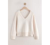 Next Ecru Ribbed V-Neck Knitted Jumper