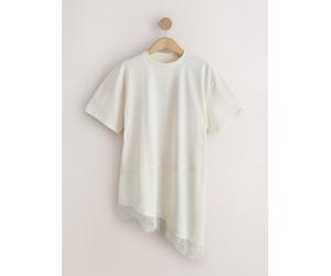 Next Ecru Satin Lace Trim Short Sleeve T-Shirt