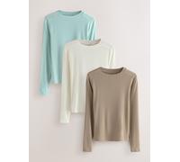 Next Ecru/Seafoam Green/Neutral 3 Pack Long Sleeve Crew Neck Top Containing TENCEL Lyocell