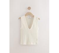 Next Ecru Sleeveless Textured V-Neck Tank Top