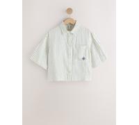 Next Ecru Stripe Compass Print N. Premium 100% Linen Boxy Short Sleeve Shirt Ecru Stripe Compass Print EU 44 Petite (UK 16 P)