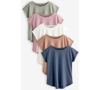 Next Ecru/Taupe/Brown/Blue/Yellow Cap Sleeve T-Shirts 5 Pack