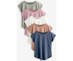 Next Ecru/Taupe/Brown/Blue/Yellow Cap Sleeve Cotton T-Shirts 5 Pack