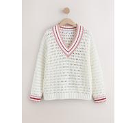 Next Ecru Tipped Cotton Rich V-Neck Mesh Knitted Jumper
