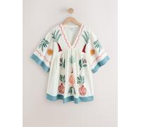 Next Ecru V-Neck Appliqué Mini Dress Ecru EU 50 (UK 22)