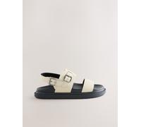 Next Ecru White Buckle Detail Chunky Footbed Sandals