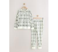 Next Ecru White Matching Family Christmas Fairisle Pattern Hamish the Highland Cow Pyjamas