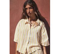 Next Ecru/Yellow Stripe Relaxed Button Down Shirt with Linen Ecru/Yellow Stripe EU 36 (UK 8)