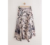 Next Ecru Zebra Print Crinkle Satin Asymetric Midi Skirt Ecru Zebra Print EU 44 Regular (UK 16 R)