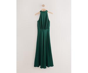 Next Emerald Green Textured Satin Halter Sleeveless Midi Dress Emerald Green EU 46 Tall (UK 18 T)