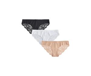 NEXT Femme Culotte brésilienne Invisible avec Dentelle au Dos, Lot de 3 Noir/Blanc/Nuit/Praline 40