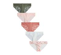 NEXT Femme Culotte brésilienne Invisible avec Dos en Dentelle, Lot de 5 Floral/White/Pink/Green 38