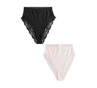 NEXT Femme Culotte Taille Haute avec Jambe échancrée, Lot de 2 Noir/Crème 44