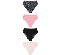 Next Femme Culotte Taille Haute avec Jambe échancrée, Lot de 4 Noir/Pink Heart Print 46