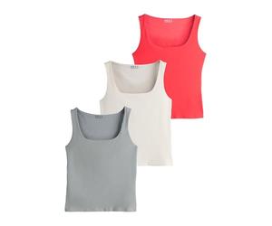 NEXT Femme Débardeur à encolure carrée, lot de 3 Beige/Grey/Red S