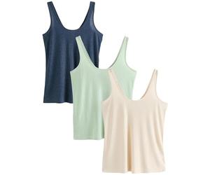 NEXT Femme Débardeur Ample côtelé à Fines Bretelles et Encolure dégagée, Lot de 3 Navy/Sage/Cream 40