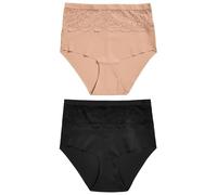 NEXT Femme Lot de 2 Culottes Taille Haute Effet Ventre Plat légèrement gainantes en Dentelle Noir/Chair 42