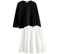 Next Femme Lot de 2 t-Shirts Ras du Cou épais à Manches Longues Noir/Blanc 44