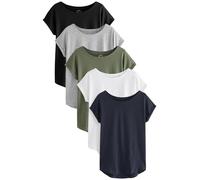 Next Femme Lot de 5 t-Shirts à Mancherons Gris/Blanc/Noir/Bleu Marine/Vert Kaki 50