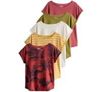 Next Femme Lot de 5 t-Shirts à Mancherons Pink/Green/White/Yellow Stripe/Palm Print S