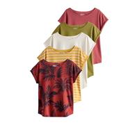 NEXT Femme Lot de 5 t-Shirts à Mancherons Pink/Green/White/Yellow Stripe/Palm Print XS