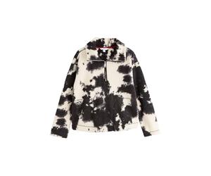 NEXT Femme Polaire à col zippé 100% polyester recyclé imitation peau de mouton Black/Ecru Cow Print Small