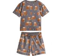 NEXT Femme Pyjama à Manches Courtes 100% Coton Hamish, Vache des Highlands Charcoal Grey Hamish The Highland Cow M