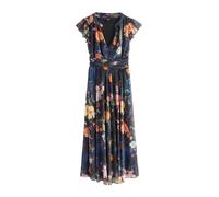 NEXT Femme Robe mi-Longue imprimée à col V en Tulle plissé Navy Blue Floral 42