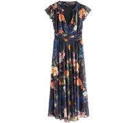 Next Femme Robe mi-Longue imprimée à col V en Tulle plissé Navy Blue Floral 50