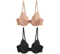 NEXT Femme Soutien-Gorge Invisible lissant légèrement rembourré Confort Optimal Bonnet A-E, Lot de 2 Noir/Praline Nude 85