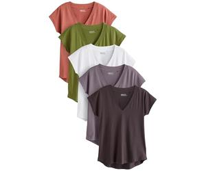 NEXT Femme T-Shirt 100% Coton à Mancherons et col V, Lot de 5 White/Grey/Khaki/Rust/Brown L
