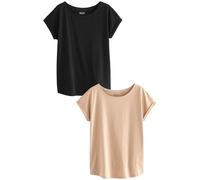 NEXT Femme T-Shirt 100% Coton à Mancherons, Lot de 2 Noir/Naturel 42