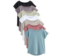 NEXT Femme T-Shirt 100% Coton à Mancherons, Lot de 7 Black/White/Purple/Beige/Blue 36
