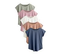 NEXT Femme T-Shirt à Mancherons, Lot de 5 Ecru/Taupe/Brown/Blue/Yellow S