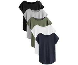 NEXT Femme T-Shirt à Mancherons, Lot de 5 Gris/Blanc/Noir/Bleu Marine/Vert Kaki 42