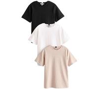 NEXT Femme T-Shirt Basique épais, Lot de 3 Black/White/Beige 44