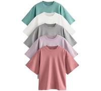 NEXT Femme T-Shirt Coupe carrée à Manches Courtes 100% Coton, Lot de 5 White/Grey/Blue/Purple L