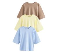 NEXT Femme T-Shirt Ras du Cou 100% Coton à Manches mi-Longues, Lot de 3 Blue/Lemon Yellow/Neutral L