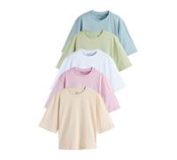 NEXT Femme T-Shirt Ras du Cou Droit et décontracté à Manches mi-Longues | lot de 5, Coupe standard, 100 % coton