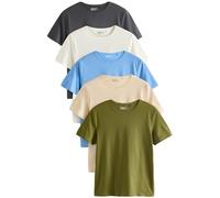 NEXT Femme T-Shirt Ras du Cou en Coton Majoritaire, Lot de 5 Blue/Grey/Ecru/Green/Neutral M